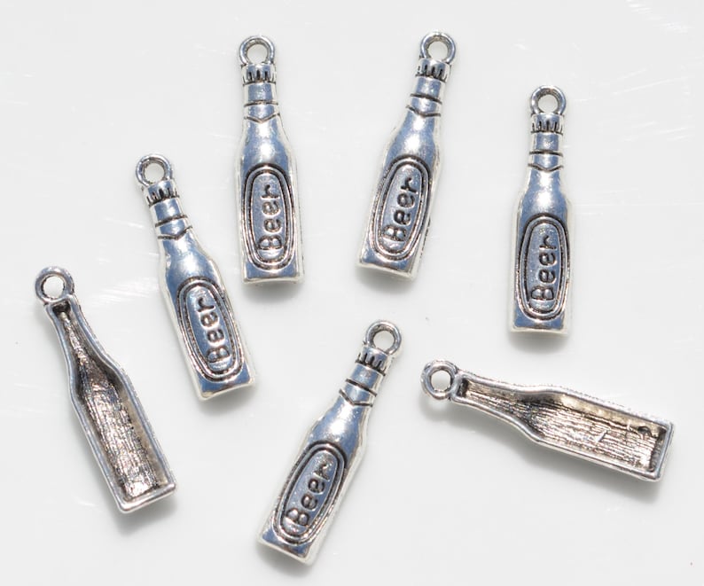 BULK 50 Beer Bottle Silver Tone Charms SC5446