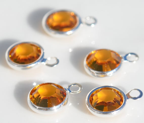 1 Topaz Swarovski Silver Plated Birthstone Channel 6mm Charm SC2376