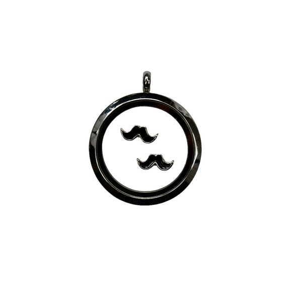 1 Memory Locket Black Mustache Charm FL223