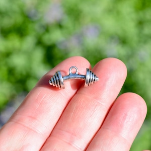 1  Weight Lifting Barbell 3D Silver Tone  Charm SC2641