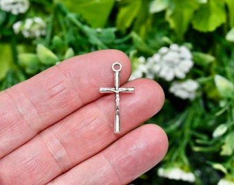 10  Crucifix, Cross Silver Tone Charms SC2305