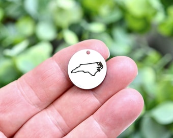 North Carolina Charm, State Outline Pendant, NC Jewelry, Travel Gift Hometown Keepsake Stainless Steel CC780