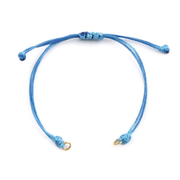 5 Bright Blue Polyester Braided Adjustable Bracelet  Slide with Gold Tone Jump Rings C1052