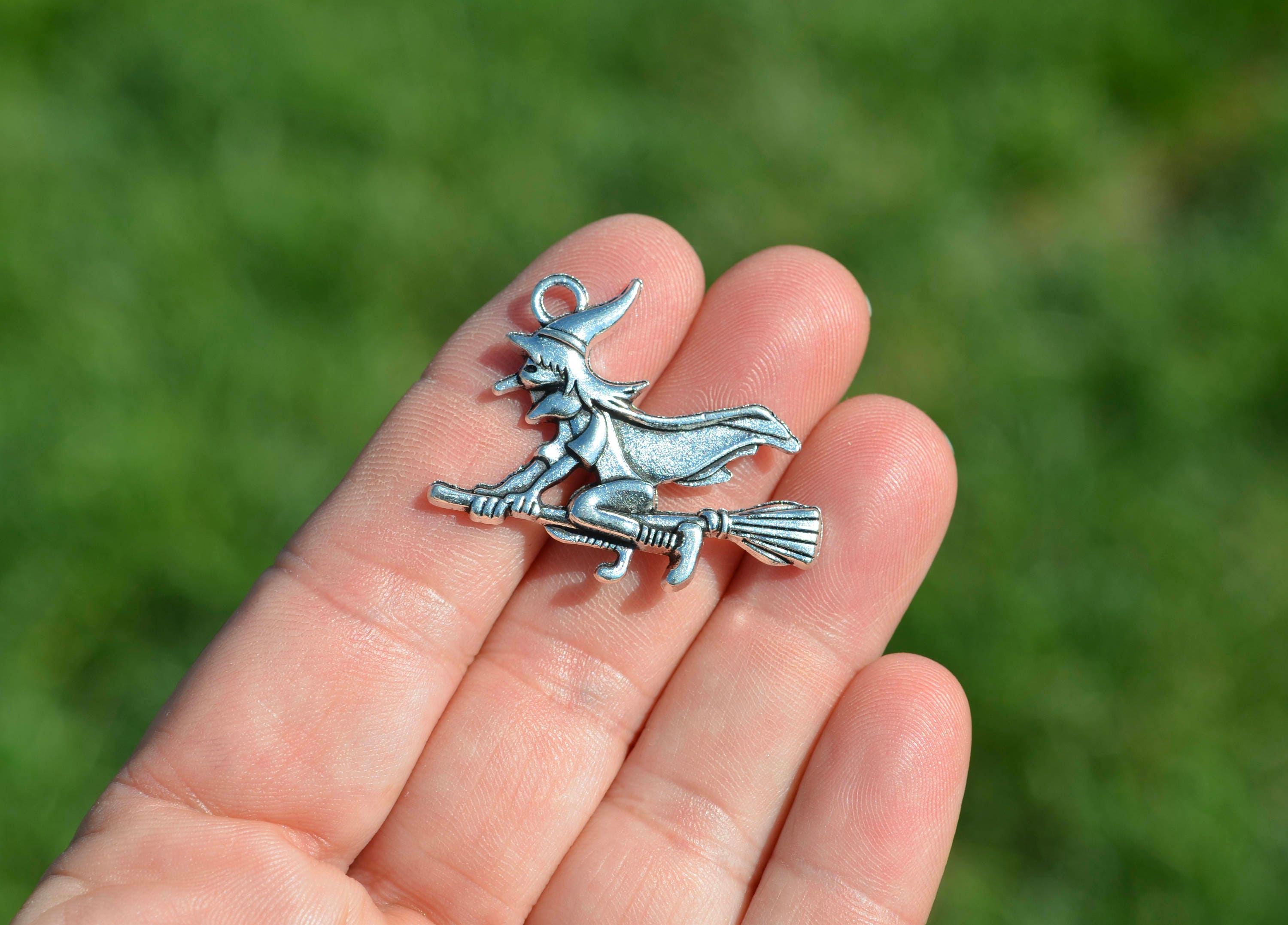 Witch on a Broomstick Charm – Super Silver