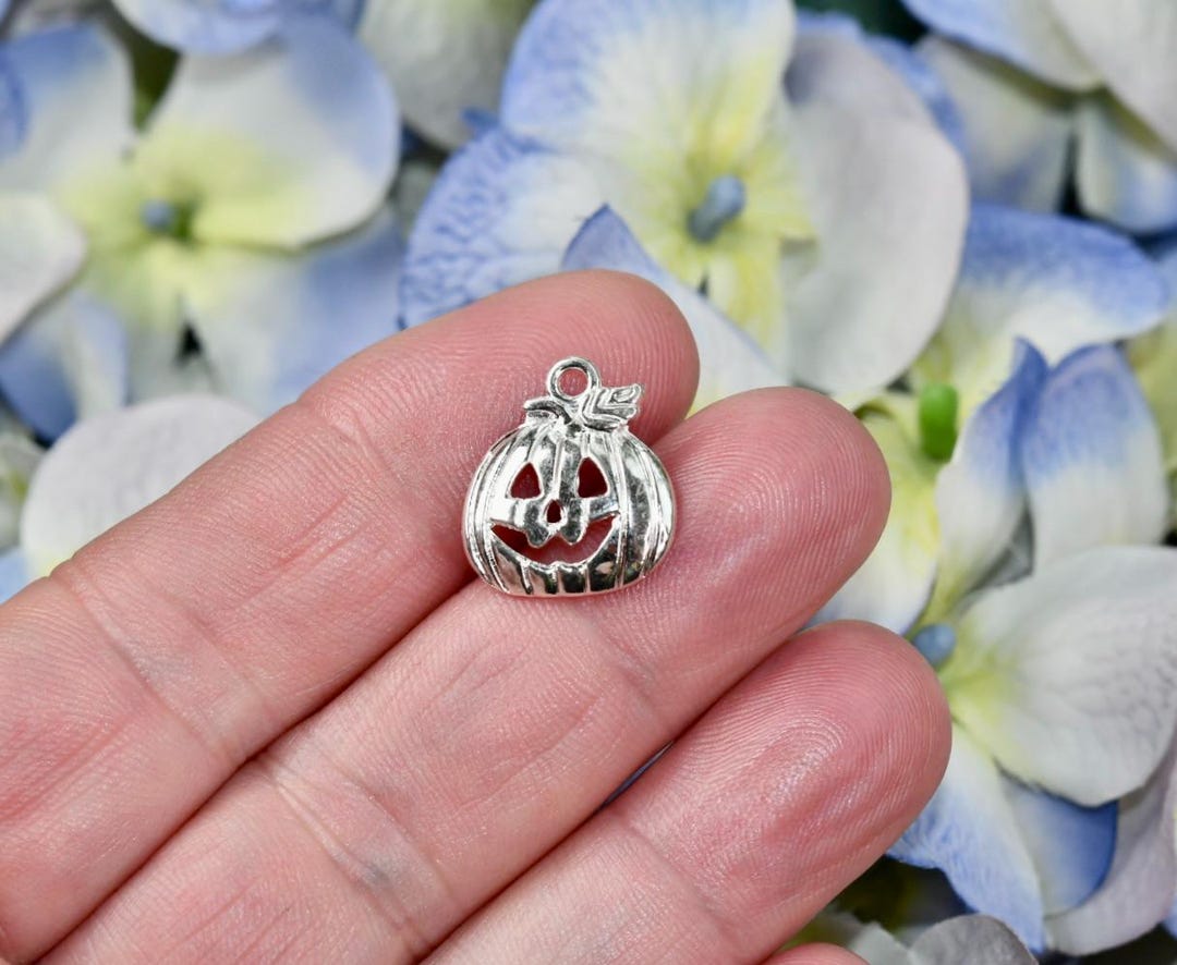 BULK 50 Pumpkin Jack O Lantern Bright Silver Tone Halloween Charms ...