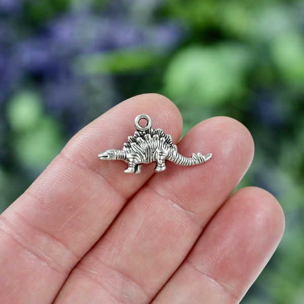 1 Stegosaurus Dinosaur Double Sided Silver Tone Charm SC5464