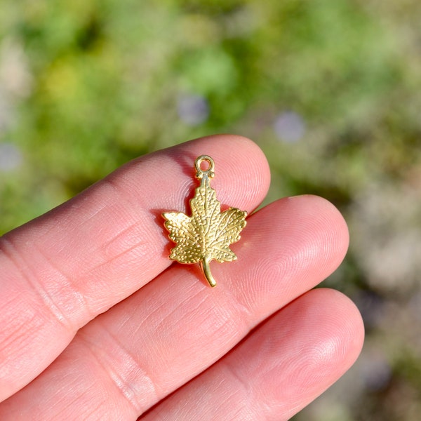 Gold Leaf Charm Etsy