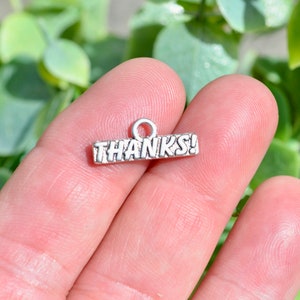 10  THANKS! Double Sided Silver Tone Charms SC1885