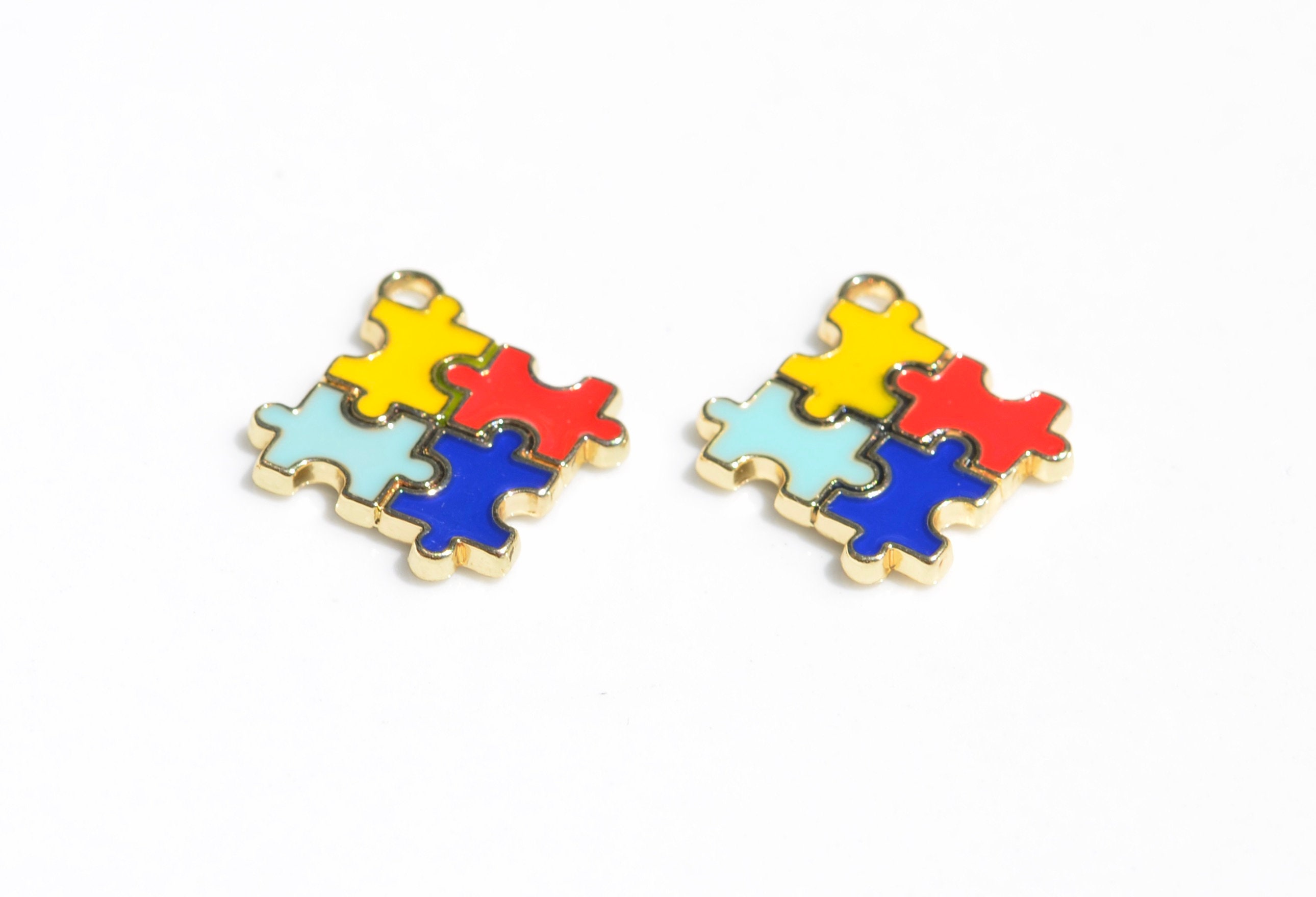 BULK 20 Autism Awareness Multi Colored Enamel Puzzle Square Gold Plated ...