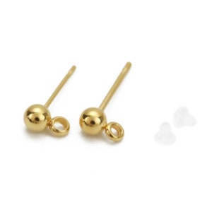 6 Stainless Steel Gold Plated Earring Posts With Bail Loop F599