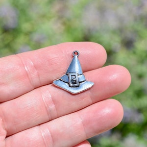 BULK 50  Witch Hat Silver Tone Charms SC6447