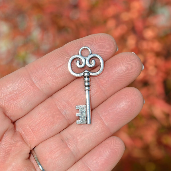 BULK 50  Old Fashioned  Key Silver Tone  Charms SC6334