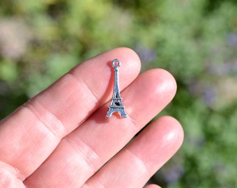 BULK 50    Eiffel Tower 3D Silver Tone Charms SC6903