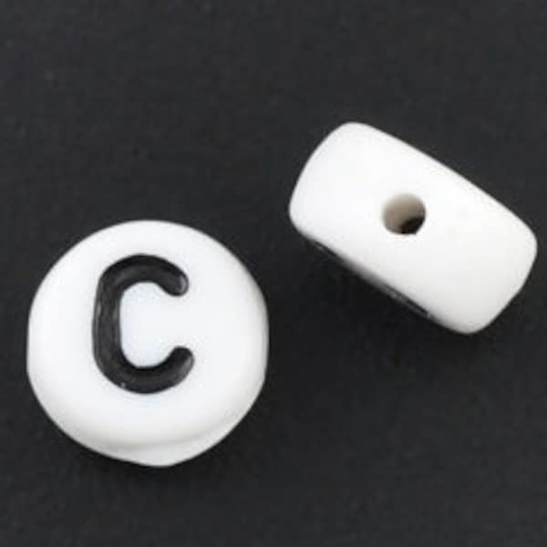 20 White Acrylic Letter C Beads, 7mm Round Alphabet Beads  BD512