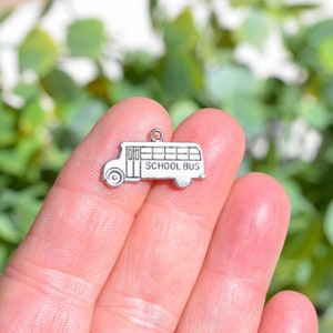BULK 50 School Bus Silver Tone Charms SC5836