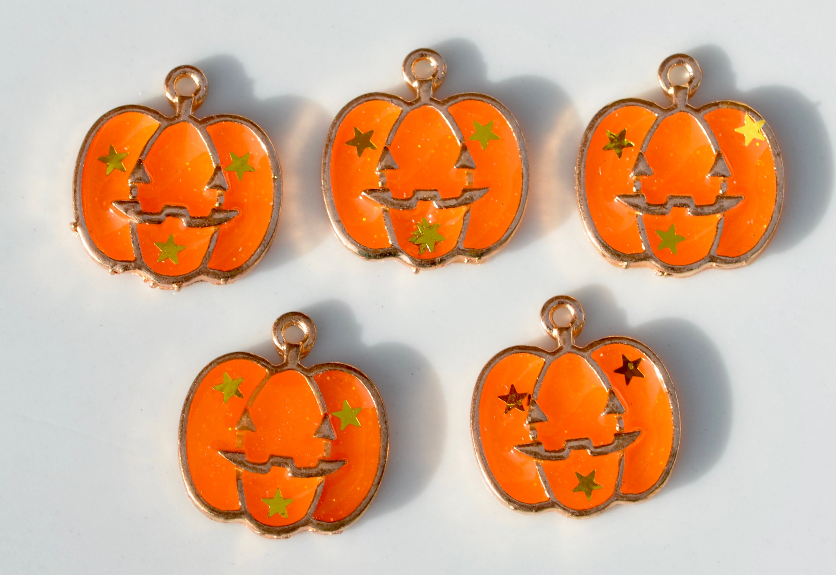 5 Orange Jack O Lantern Enamel Pumpkin Charms GC2215 - Etsy