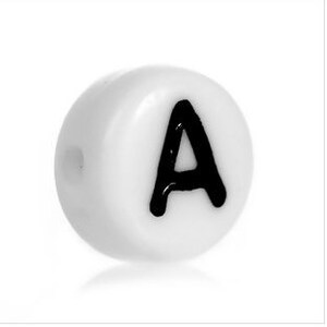 20 White Acrylic Letter A Beads, 7mm Round Alphabet Beads  BD161