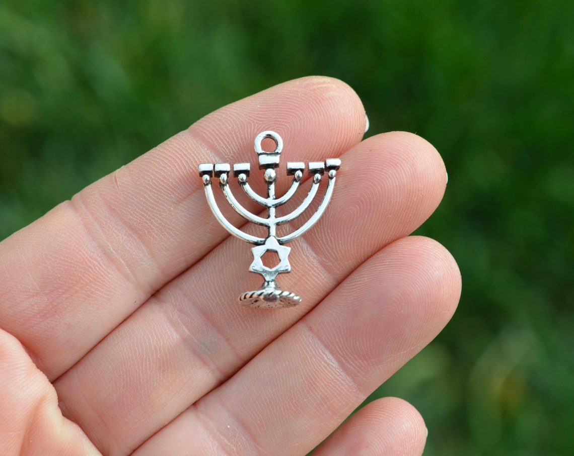 5 Menorah Silver Tone Charms SC5505 Etsy