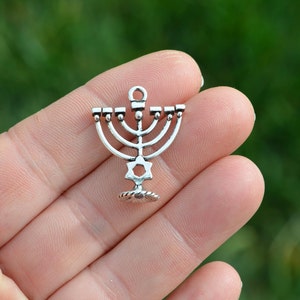 BULK 20 Menorah Silver Tone  Charms SC5505