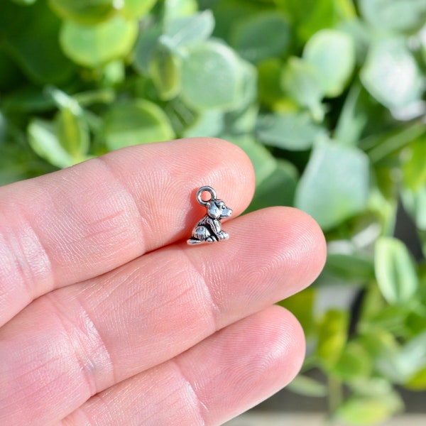 1 Little Sitting 3D Dog Silver Tone Charm SC5832