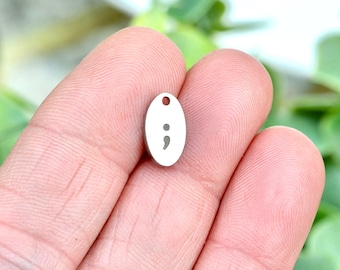 Semicolon Custom Laser Engraved Small Oval Stainless Steel  Charm CC185