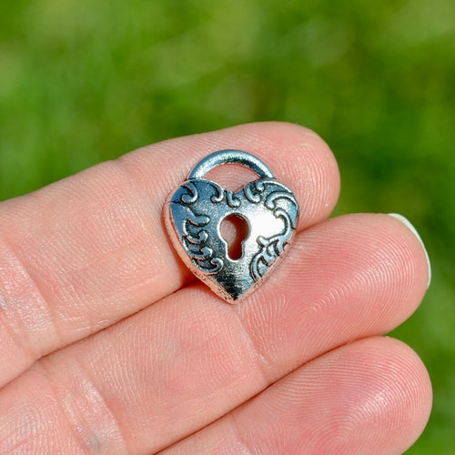 BULK 50 Heart Padlock Silver Tone Charms SC6524 Etsy
