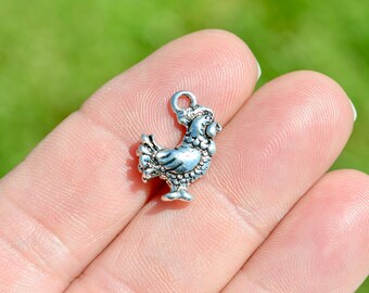 BULK 20  Chicken Silver Tone Charms SC5913