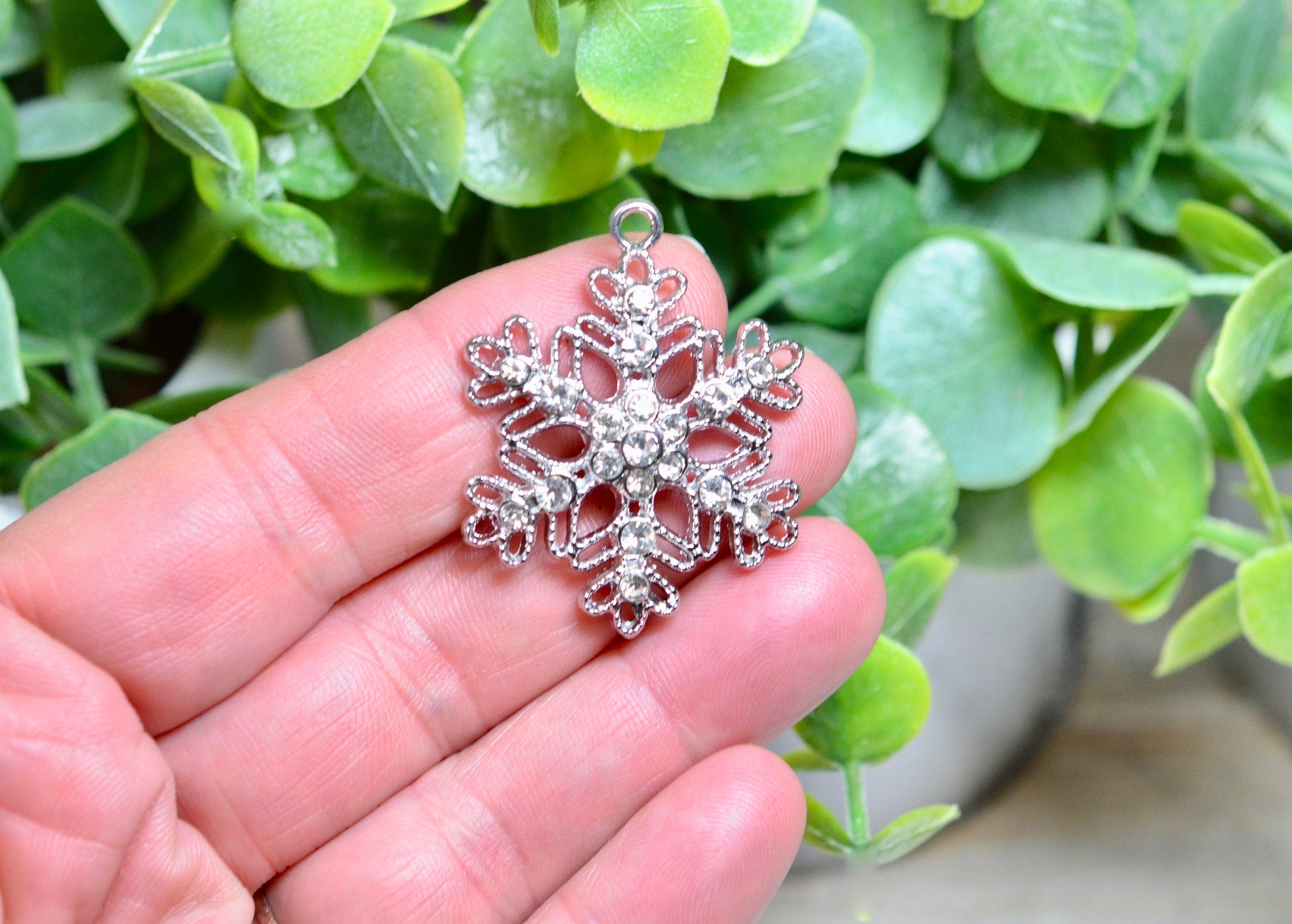 Snowflake Silver Rhinestones Intricate Silver Tone Metal 5.75 Xmas  Ornament