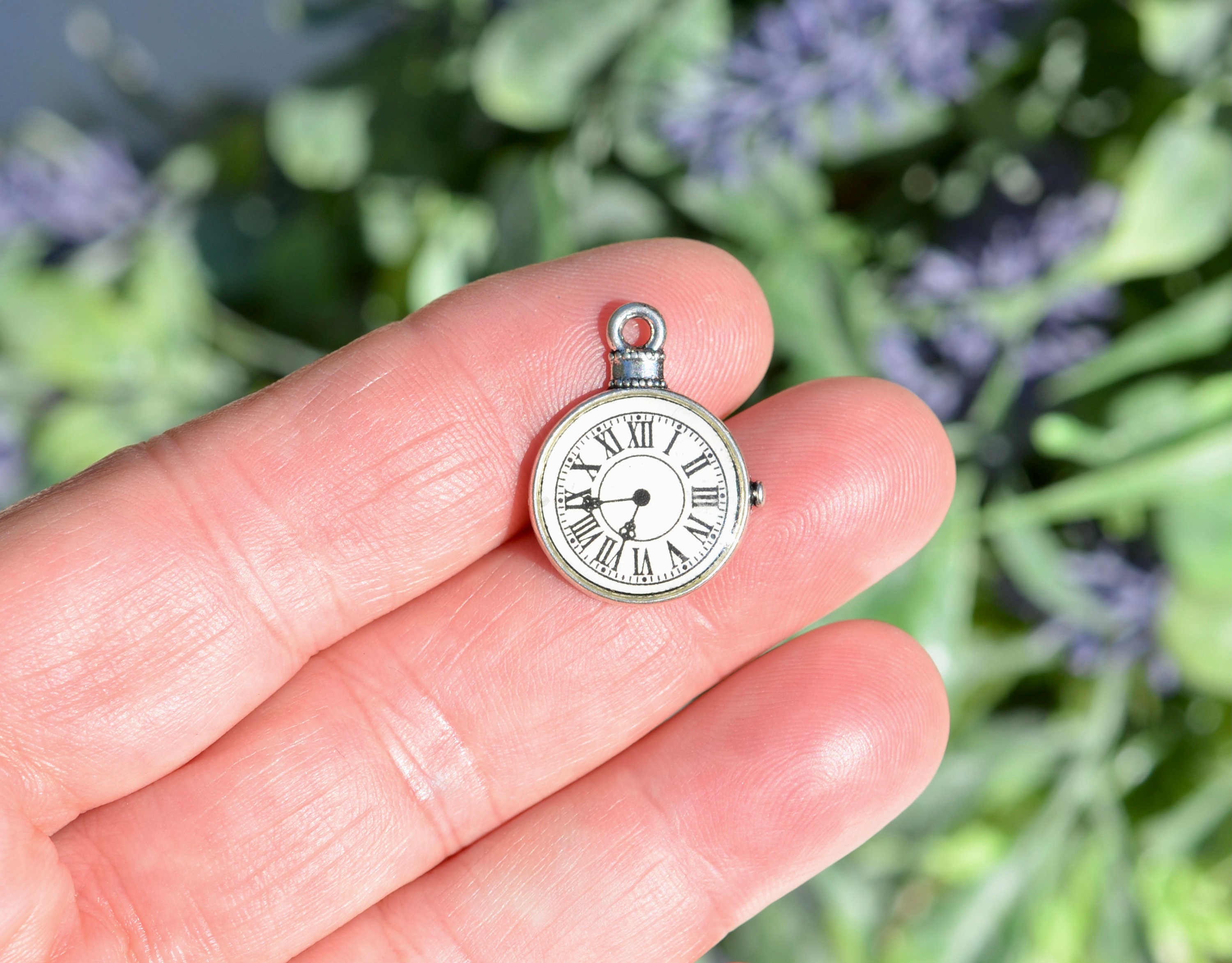 12pcs Clock Charms Silver tone time piece Charm pendants 12 x 18mm 