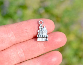 BULK 50 Castle Silver Tone Charms SC6056