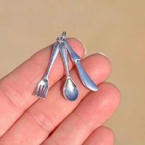 1 Spoon, Fork and Knife Set Silver Tone Charms SC3665 image 2