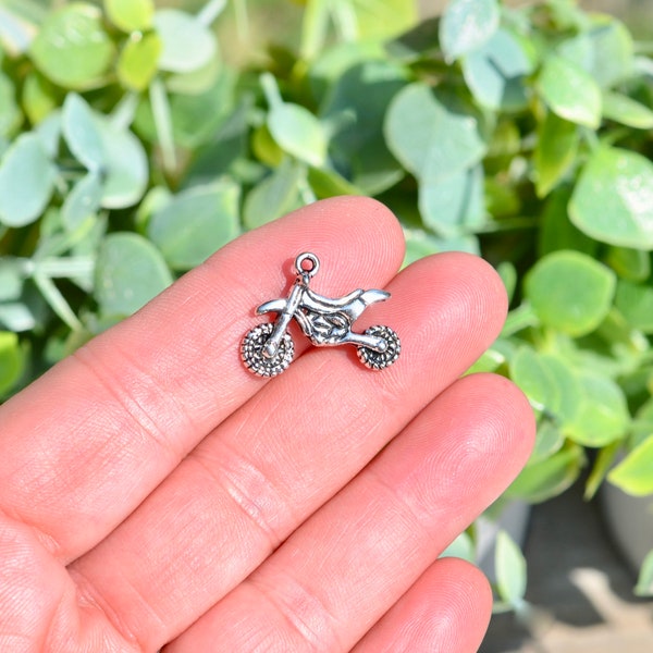 BULK 50  Motorcycle, Dirt Bike Silver Tone Charms SC3480