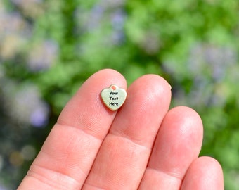 Personalized  Stainless Steel Tiny Gold Plated 10mm Heart Charm, Laser Engraved, Choose Your Font, and Quantity,  Heart Charm EB131E