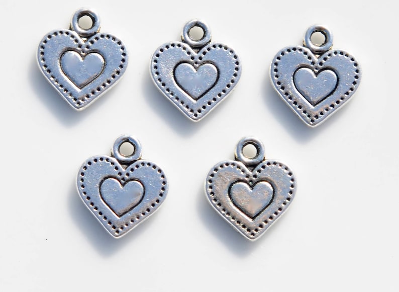 BULK 50 Dotted Heart Antique Silver Tone Charms SC5235
