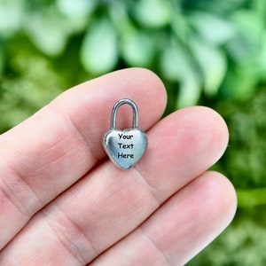 Stainless Steel  Heart Padlock Charm, Personalized Free, Choose Your Font, and Quantity EB227