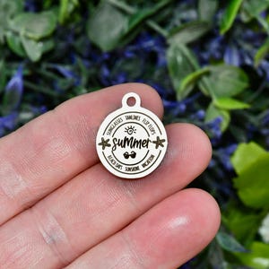 Summer, Sunglasses, Tan lines, Flip Flops, Beach Days, Sunshine, Vacation, Stainless Steel Engraved Charm  CC1981