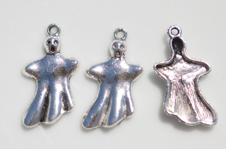 BULK 50 Spooky Ghost Silver Tone Charms SC6445