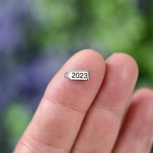 Year 2023 Custom Laser Engraved Stainless Steel Tiny Rectangle Charm CC1221