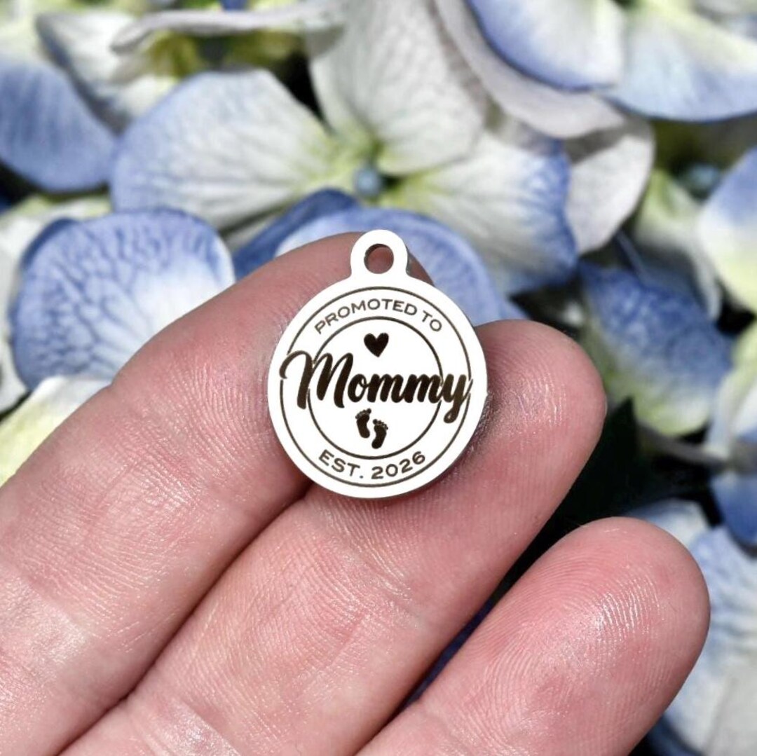 Promoted to Mommy Est. 2026 Charm, New Mom Gift, Baby Announcement