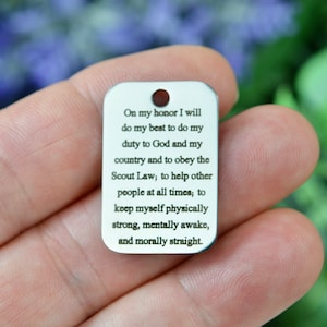 Scout Law Custom Laser Engraved  Stainless Steel Charm CC1243