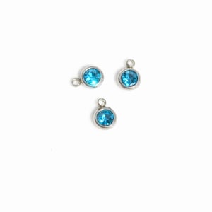 5 Bright Blue,  Stainless Steel and Glass Birthstone Drop Charms SC1969