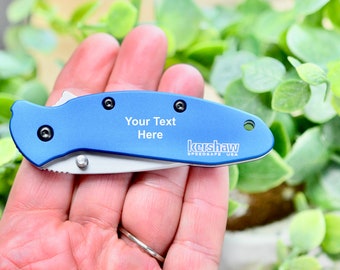 Kershaw Scallion 1620FL Blue Pocket Knife Free  Custom Laser Engraved Great Gift Idea for Mom, Dad, Bridesmaid or Groomsman EB212
