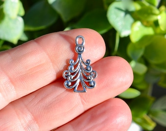 BULK 50  Christmas Tree Silver Tone Charms SC6436