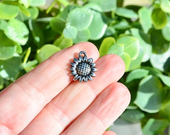 BULK 20 Sunflower Silver Coated Plastic Charms SC2828