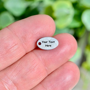 Personalized Stainless Steel Tiny Oval Charm, Laser Engraved, Choose Your Font EB12E