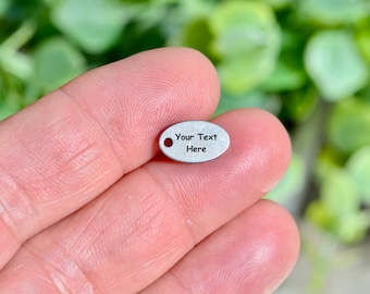 Personalized Stainless Steel Tiny Oval Charm, Laser Engraved, Choose Your Font EB12E