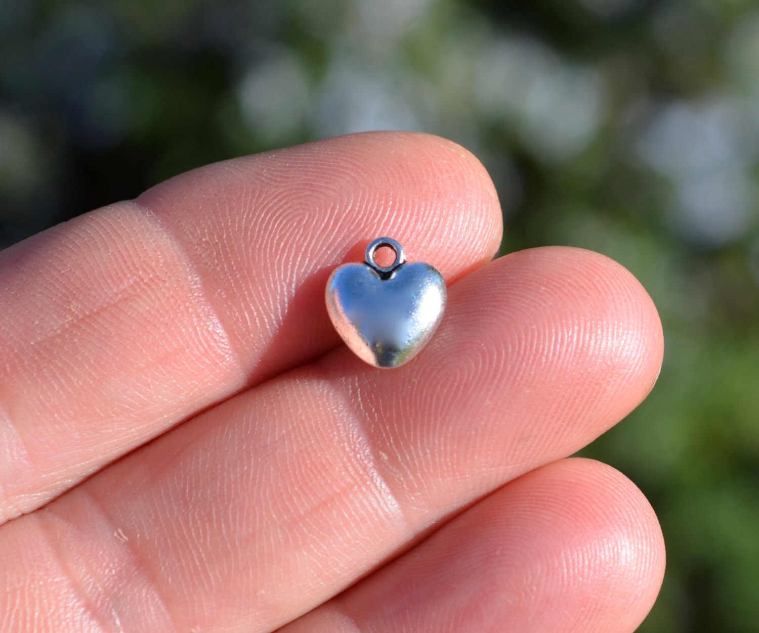 50 Silver Plated Puffy Heart Pendants 13mm Gold Plated Heart Charms 