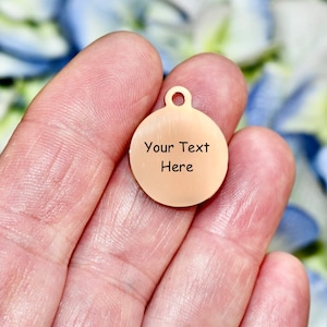 Personalized Rose Gold Plated Stainless Steel Charm, Laser Engraved, Choose Your Font, and Quantity, Polished Both Sides Charm EB239E