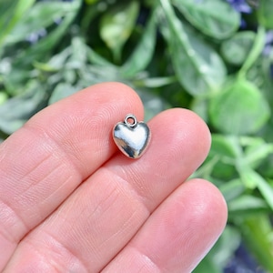 10  Puffed Heart 12mm Silver Tone Charms SC2073