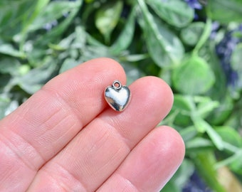 10  Puffed Heart 12mm Silver Tone Charms SC2073